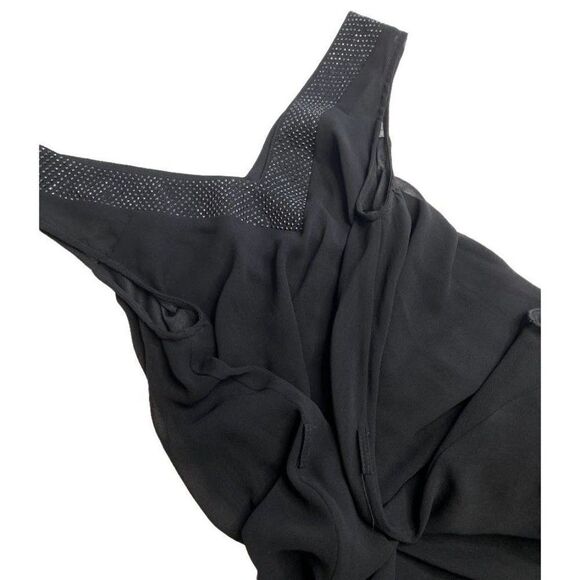 Forever 21 Black Chiffon Sleeveless V Neck‎ Rhinestone Swing Dress Sz Small - Picture 11 of 11